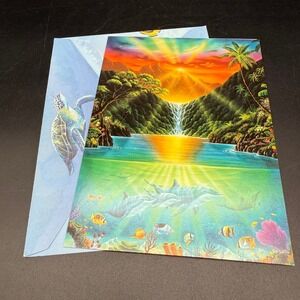 Jeff Wilkie Paradise Falls Tropical Ocean Greeting Card by Leanin' Tree Unused‎
